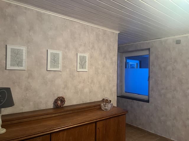 Eingangsbereich mit natürlichen Elementen und Wandbildern